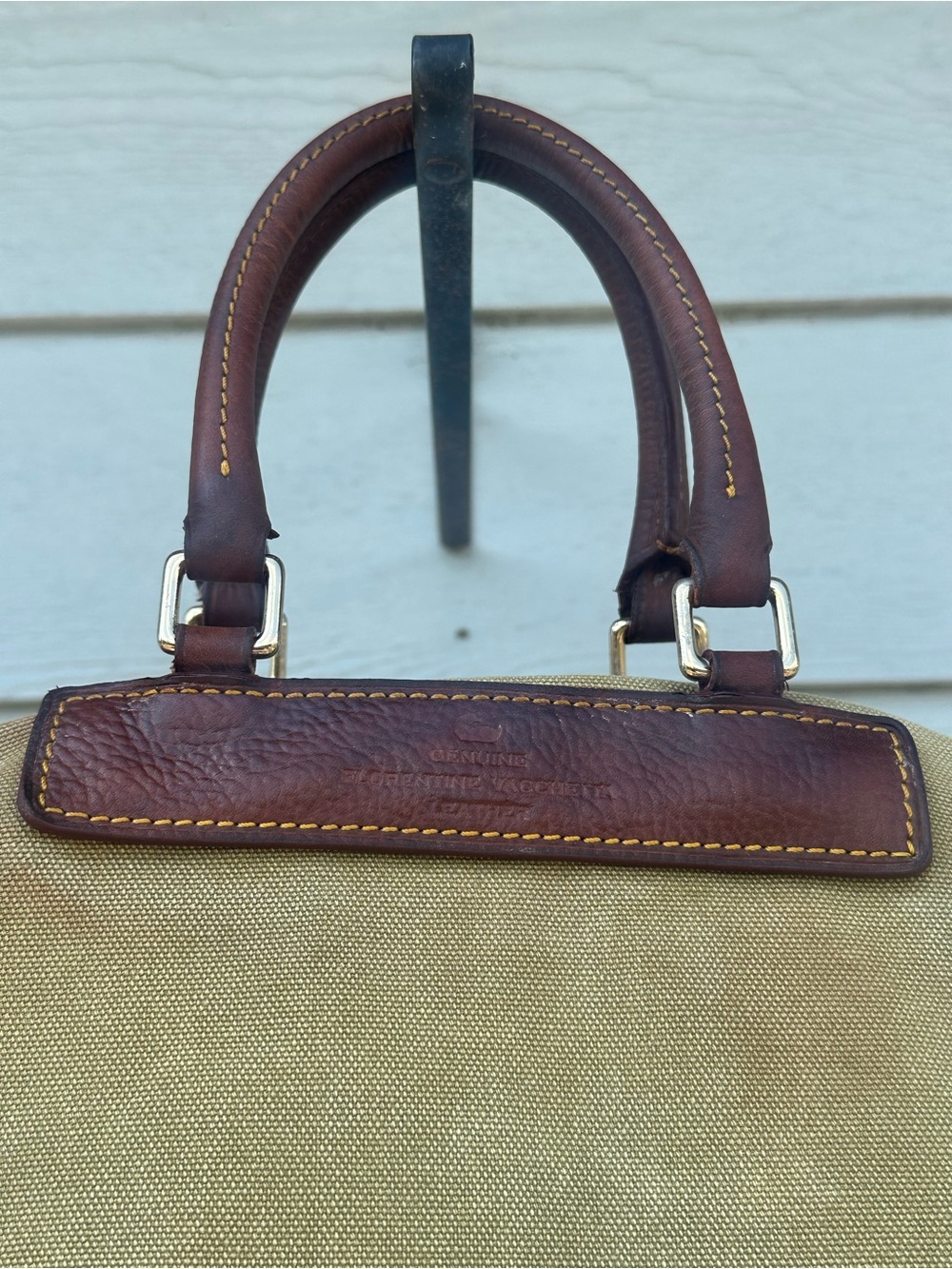 Dooney & Bourke Olive Canvas Duffel with Brown Leather Trim - Picture 6 of 15